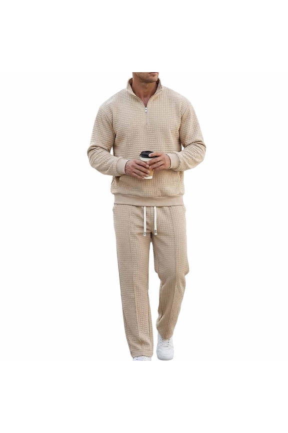 Two Piece Workout Sets for Men Big and Tall Waffle Outfits with Pockets Lounge Sets Long Sleeve Button down Shirts Long Pants Matching Summer Clothes
