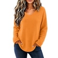 thumbnail image 1 of CLOISE Waffle Shirt Women V Neck Casual Tee Tops Cotton Blend Solid Color Long Sleeve Pullover Fall Winter Slim Clothes Orange S, 1 of 8