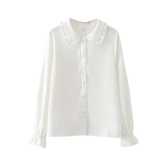 CLOISE White Boys Button down Shirts Youth Long Sleeve Collared Tops Solid Ruffle Trim Cotton Outfits Fall Winter Clothes 5-13T