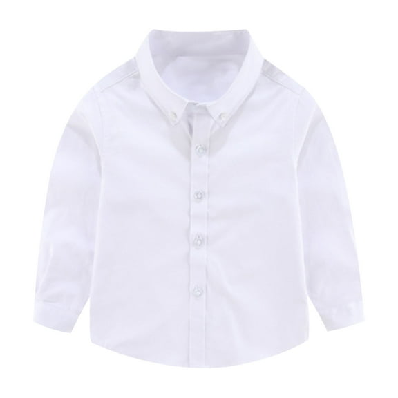 CLOISE White Button down Shirts for Boys Kids Long Sleeve Collared Tops Solid Cotton Bow Tie Casual Fashion Fall Winter Clothes 2-15T