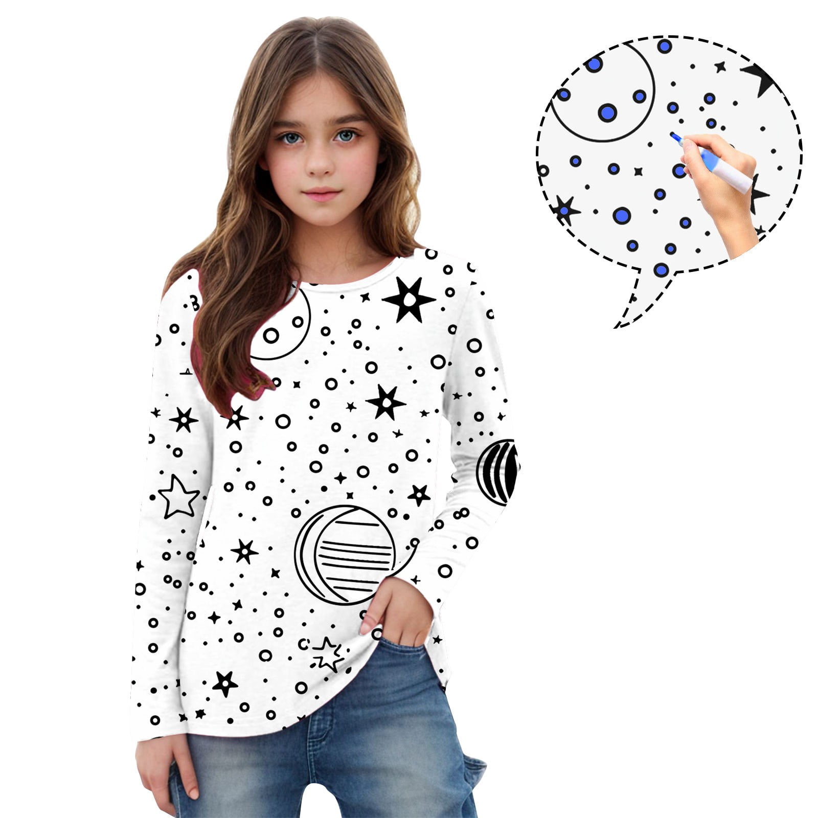 CLOISE White Kids Shirts Long Sleeve Boys Girls Teen Interactive Doodle ...