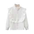 thumbnail image 1 of CLOISE White Shirt Boys Button Down Youth Long Sleeve Collared Tops Solid Ruffle Trim Cotton Outfits Fall Winter Clothes 3-14T, 1 of 3
