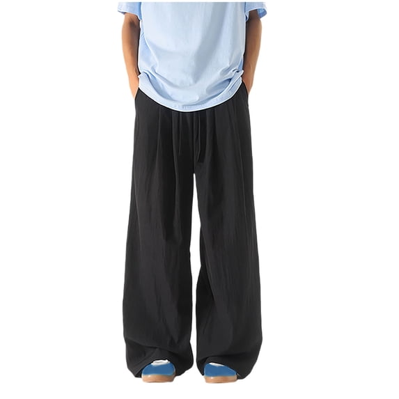 CLOISE Wide Leg Lounge Pants for Men with Pockets Big and Tall Drawstring High Waist Long Pants Casual Solid Baggy Trousers Elastic Waist Quick-Dry Vacation Clothes