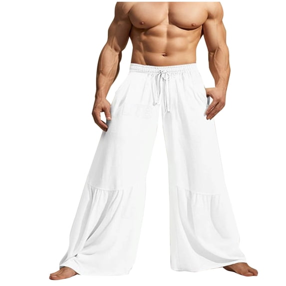 CLOISE Wide Leg Lounge Pants for Men Big and Tall Drawstring Long Pants Casual Solid Baggy Trousers Vacation Clothes