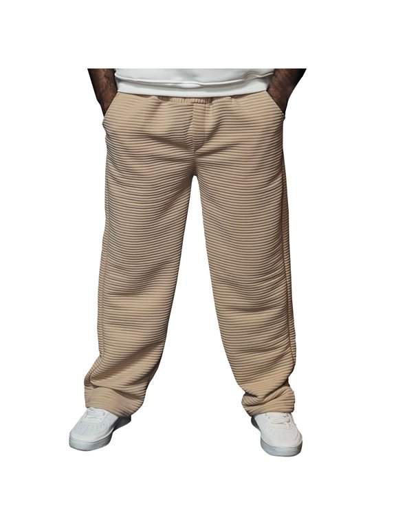 Wide Leg Pants Men Big and Tall Pockets Long Pants Casual Trousers Solid Baggy Bottoms Vacation Clothes Khaki 3XL