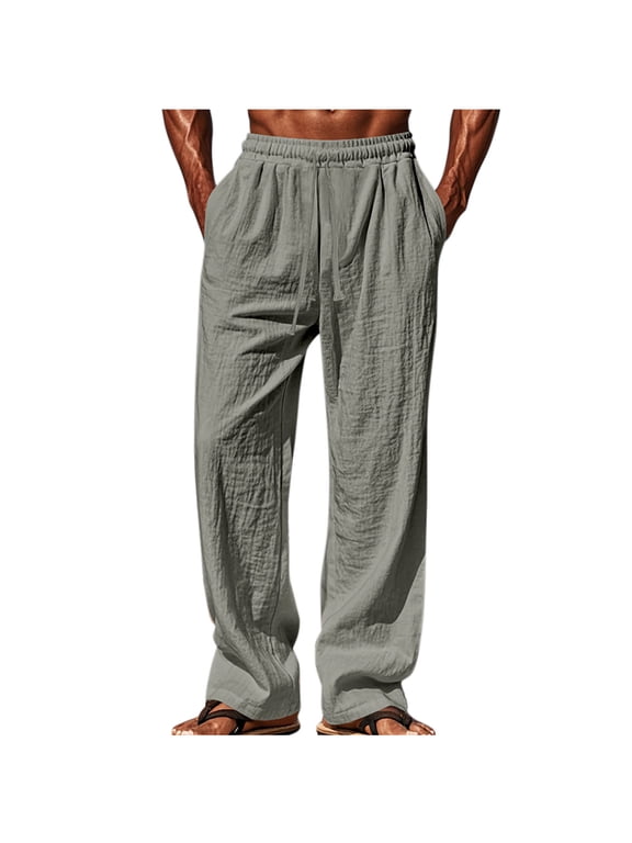 Wide Leg Pants for Men Dressy with Pockets Big and Tall High Waist Long Pants Casual Solid Baggy Trousers Elastic Waist Beach Clothes