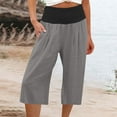 thumbnail image 1 of CLOISE Wide Leg Rompers For Women High Waisted Cotton Linen Capris With Pockets Stretch Wide Leg Capris Elastic Waist Lightweight Capris Pull On Capri Palazzo Pants Solid Lounge Cropped Pants Gray, 1 of 6