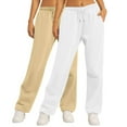thumbnail image 1 of CLOISE Wide Leg Sweatpants Women 2 Pack Baggy Straight Leg Trousers Lounge Pull on Low Rise Open Bottom Pants Khaki Gym Elastic Waist Drawstring Solid Sweatpants with Pockets Winter Pants, 1 of 5
