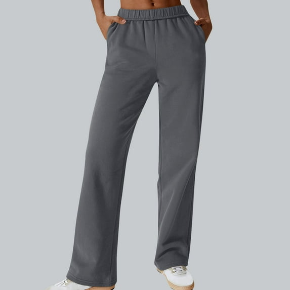 CLOISE Wide Leg Sweatpants for Women Baggy Straight Leg Pants Casual Pull on Low Rise Open Bottom Trousers Dark Gray Oversized Elastic Waist Solid Sweatpants with Pockets Trendy Fall Trousers