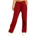 thumbnail image 1 of CLOISE Wide Leg Sweatpants for Women Baggy Straight Leg Pants Cozy Pull on Low Rise Open Bottom Pants Red Active Elastic Waist Drawstring Solid Sweatpants with Pockets Fashion Everyday Pants, 1 of 5