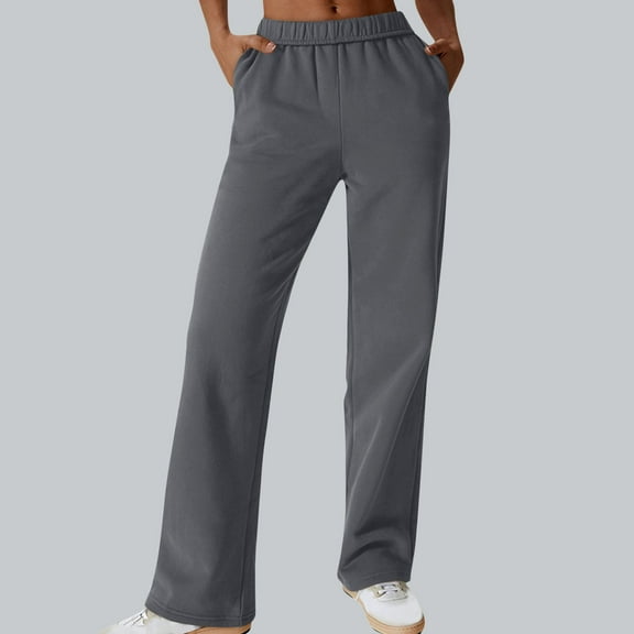 CLOISE Wide Leg Sweatpants Women Baggy Straight Leg Trousers Lounge Petite Low Rise Open Bottom Pants Dark Gray Y2k Elastic Waist Solid Sweatpants with Pockets Trendy Winter Long Sweatpants XL