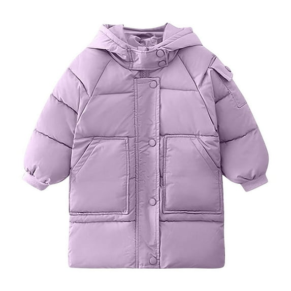 CLOISE Winter Puffer Jacket for Kids with Hood Long Pockets Winter Coats Purple 2-13T