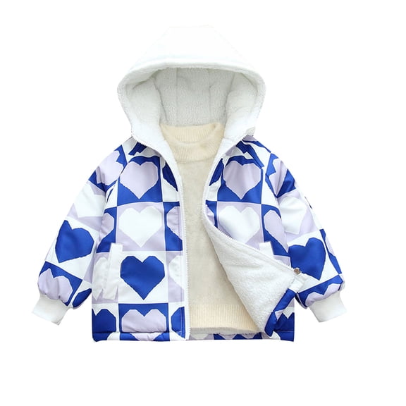 CLOISE Winter Puffer Jacket for Kids with Hood Short Fleece Lining Pockets Winter Coats Blue 90-140