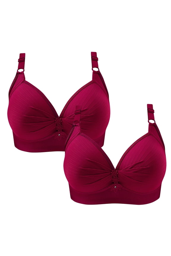 Wireless Bras for Women Support 2 Pack Wireless Push up Bras with Support and Lift Full Coverage Large Bust Seamless Padded Bras Straps Adjustable Sleep Bras Everyday Bras Red 2XL
