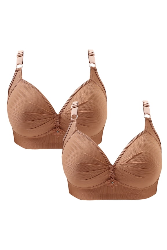 Wireless Bras for Women Support 2 Pack Wireless Push up Bras with Support and Lift Full Coverage Large Bust Seamless Padded Bras Straps Adjustable Sleep Bras Everyday Bras Brown 4XL