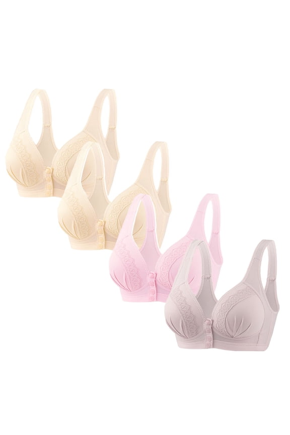 Wireless Bras for Women Support 4 Pack Front Closure No Underwire Push up Bras Wireless Front Close Medium Support Sports Bras Comfort Soft Lace Sleeping Everyday Bras Purple XL