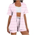 thumbnail image 1 of CLOISE Women 2 Piece Outfits Vacation Plus Size Striped Matching Sets with Pockets Outfits Short Sleeve Cardigan Shorts Travel Clothes, 1 of 6