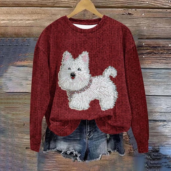 CLOISE Women Crew Neck Sweatshirts No Hoodie Long Raglan Sleeve Pullover Tops Paw Shirts Loose Trendy Fall Clothes Outdoor Wine M