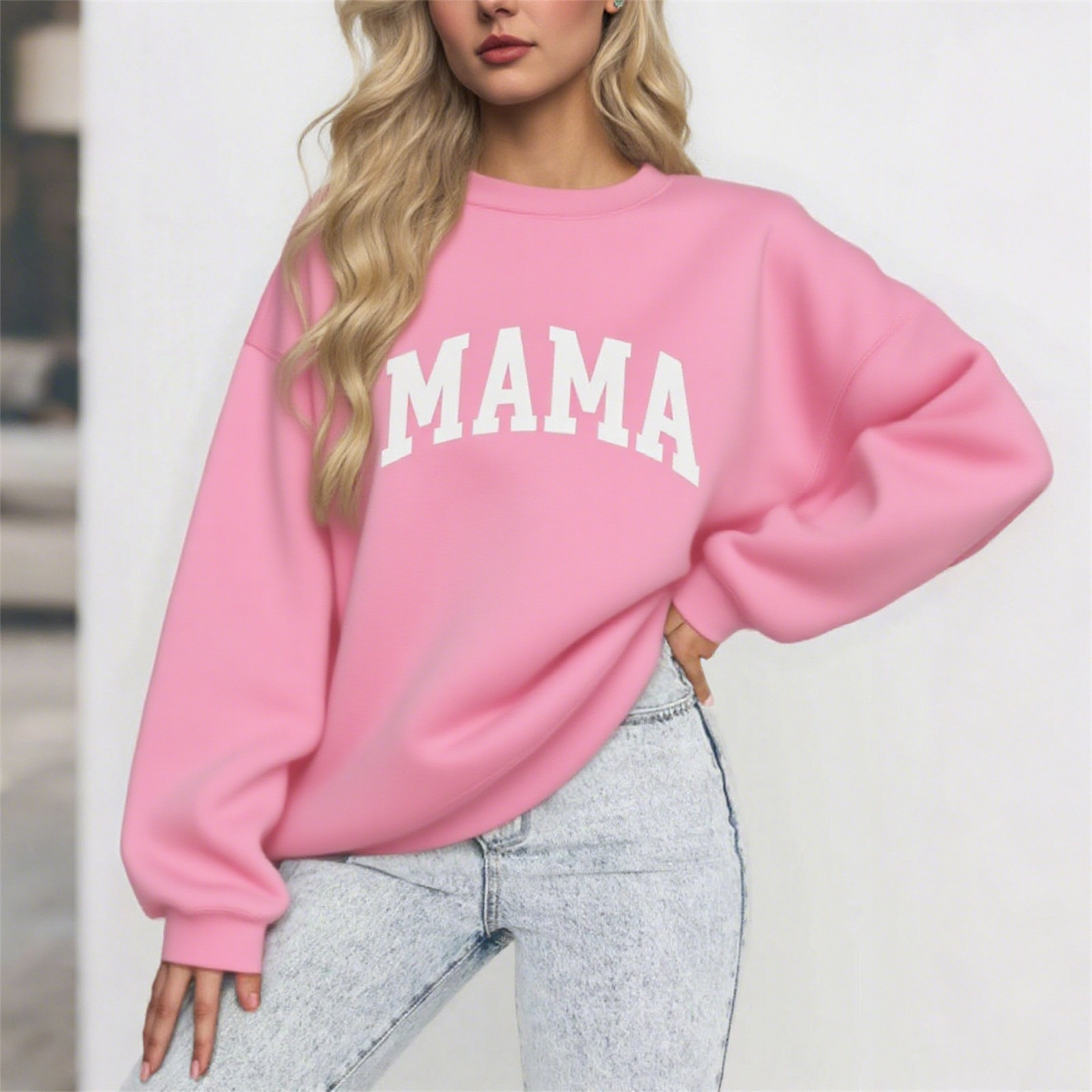 CLOISE Women Crew Neck Sweatshirts No Hoodie Long Sleeve Pullover Tops Solid Color Shirts Loose Trendy Fall Clothing Outdoor Pink M: Shop With Context