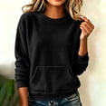thumbnail image 1 of CLOISE Women Crew Neck Sweatshirts No Hoodie with Pockets Fleece Casual Pullover Tops Solid Color Long Sleeve Fall Winter Slim Outfits Black L, 1 of 7