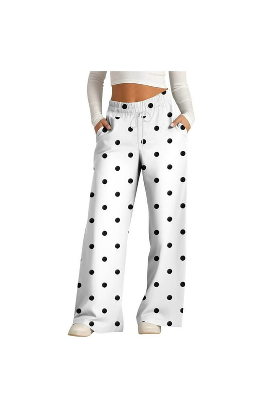 Women Dress Palazzo Pants with Pockets Plus Size Drawstring Long Pants Wide Leg Casual Print Baggy Trousers Vacation Clothes