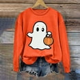 thumbnail image 1 of CLOISE Women Halloween Sweatshirts Funny Ghost Print Oversized Sweatshirts Fall Long Sleeve Round Neck Hoodies Shirts Tunic Tees Festival Gift Clothes Orange XS Spooky, 1 of 5