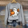 thumbnail image 1 of CLOISE Women Halloween Sweatshirts Trendy Ghost Print Oversized Sweatshirts Fall Long Sleeve Crewneck Hoodies Shirts Comfy Tops Halloween Party Outfits Gray M Trick, 1 of 5