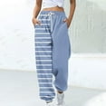 thumbnail image 1 of CLOISE Women Jogger Sweatpants Baggy Jogger Sweatpants Casual Pull on High Waisted Elastic Bottom Pants Light Blue Active Elastic Waist Drawstring Striped Sweatpants with Pockets 2024 Fall Sweatpants, 1 of 5
