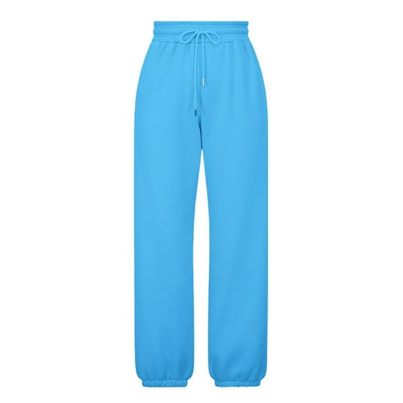 CLOISE Women Jogger Sweatpants Baggy Straight Leg Fleece Jogger Sweatpants Lounge Pull on High Waisted Elastic Bottom Pants Blue Gym Elastic Waist Drawstring Solid Sweatpants Fashion Fall Pants