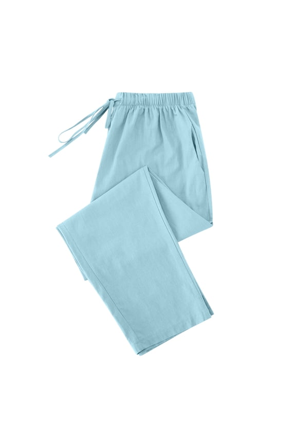 Women Linen Pants Casual Dress Pants Pockets Plus Size Drawstring Long Pants Beach Solid Baggy Trousers Elastic Waist Vacation Clothes