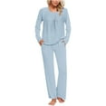thumbnail image 1 of CLOISE Women Loungewear Sets Two Piece Plus Size Comfy Long Sleeve Sleepwear Shirts and Comfort Lounge Pants with Pockets Night Clothes Set Comfortable Pleated Solid Fall Nightwear, 1 of 6