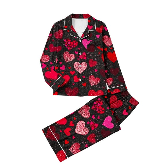 CLOISE Women Pajama Sets Long Sleeves and Long Pants Valentines Pjs Sets Button down Shirts Heart Lounge Set 2 Piece Loungewear Red