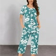 thumbnail image 1 of CLOISE Women Pajama Sets Two-Piece Comfortable Short Sleeve Sleepwear Blouses and Soft Capri Pants with Pockets Sleep Sets Casual Button Plisse Floral Graphic Cute Nightwear, 1 of 5