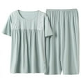 thumbnail image 1 of CLOISE Women Pj Sets 2-Piece Casual Cotton Linen Short Sleeve Sleepwear Shirts and Cozy Shorts PJ Set Comfy Lace Pleated Solid Classic Pjs, 1 of 2