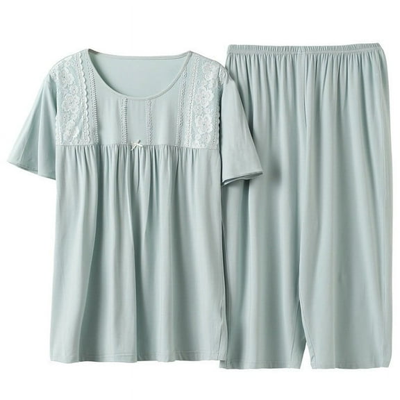CLOISE Women Pj Sets 2-Piece Casual Cotton Linen Short Sleeve Sleepwear Shirts and Cozy Shorts PJ Set Comfy Lace Pleated Solid Classic Pjs