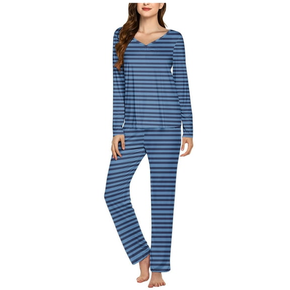 CLOISE Women Pjs Sets 2-Piece Cozy Long Sleeve Sleepwear Tees and Comfy Lounge Pants Pjs Sets Comfort Striped Print Cute Pajamas
