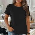 thumbnail image 1 of CLOISE Women Summer Tops Short Sleeve Plus Size Shirts Round Neck Casual Pullover Solid Color Loose Blouses Black, 1 of 7