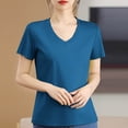 thumbnail image 1 of CLOISE Women Summer Tops Short Sleeve Plus Size Shirts V Neck Casual Pullover Solid Color Blouses Blue 3XL, 1 of 4
