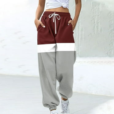 CLOISE Women Sweatpants Joggers Baggy Joggers Comfort Petite Tall Elastic Bottom Trousers Gray Sports Elastic Waist Drawstring Striped Sweatpants with Pockets Fashion 2024 Everyday Long Pants S