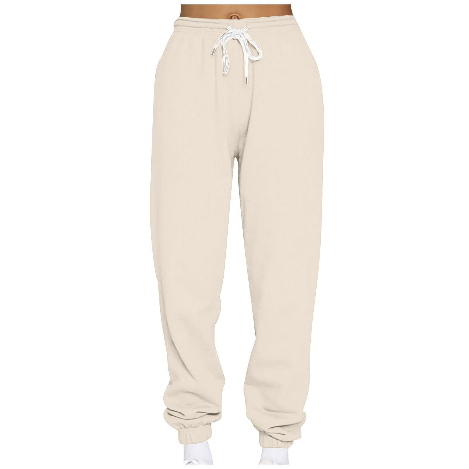 Women Sweatpants Joggers Baggy Fleece Joggers Comfy Pull on Tall Elastic Bottom Pants Beige Active Elastic Waist Drawstring Solid Sweatpants Fashion Winter Long Pants XL