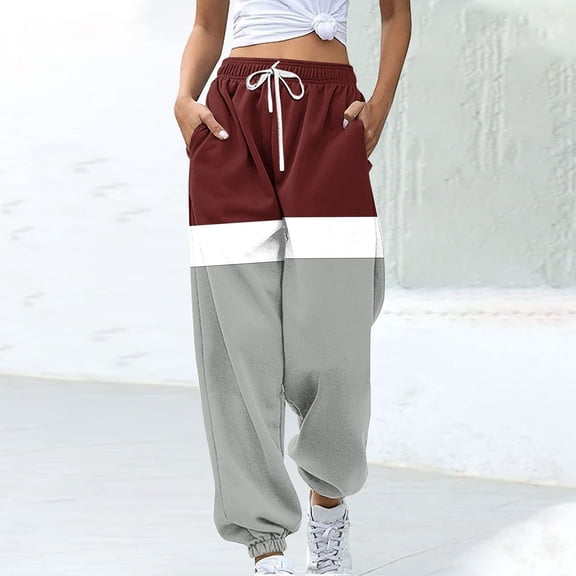 CLOISE Women Sweatpants Joggers Baggy Joggers Comfort Petite Tall Elastic Bottom Trousers Gray Sports Elastic Waist Drawstring Striped Sweatpants with Pockets Fashion Everyday Long Pants S