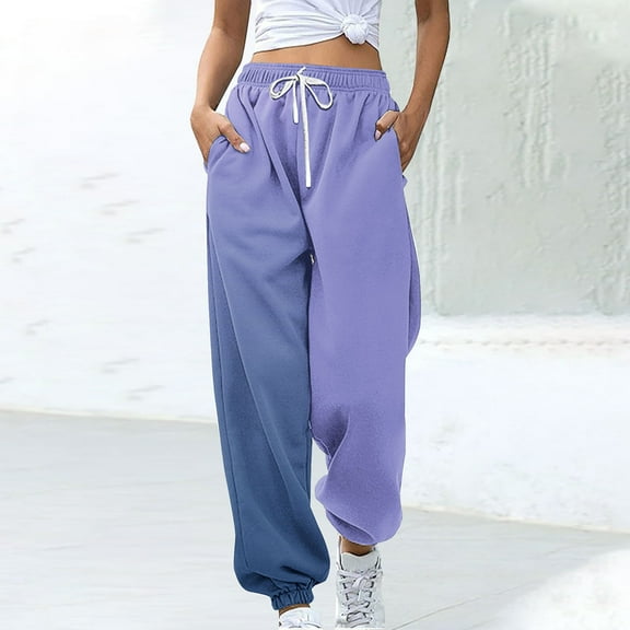 CLOISE Women Sweatpants Joggers Baggy Joggers Lounge Pull on High Waisted Elastic Bottom Pants Purple Active Elastic Waist Drawstring Colorblock Sweatpants with Pockets Fashion Everyday Pants