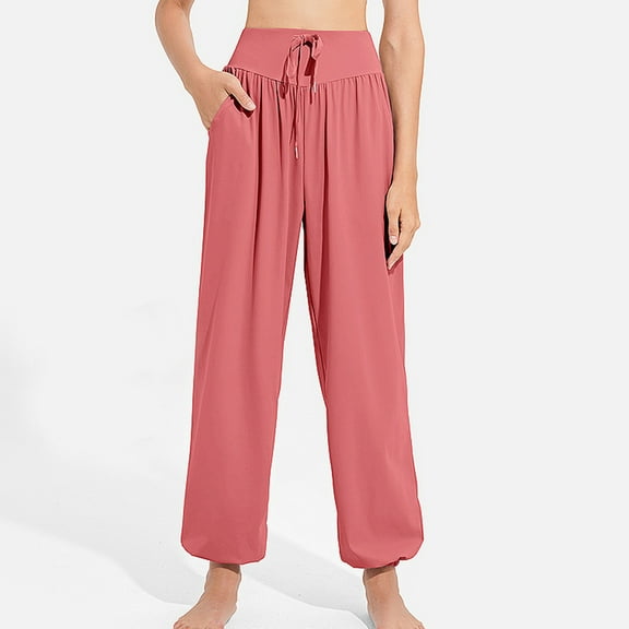 CLOISE Women Sweatpants Joggers Baggy Yoga Joggers Loose Petite Tall Elastic Bottom Pants Red Y2k Elastic Waist Drawstring Solid Sweatpants with Pockets Trendy Classic Long Trousers M