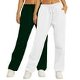 thumbnail image 1 of CLOISE Women Sweatpants Wide Leg 2 Pack Baggy Straight Leg Sweatpants Cozy Petite Low Rise Open Bottom Pants Army Green Running Elastic Waist Drawstring Solid Sweatpants with Pockets Winter Trousers, 1 of 5
