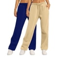 thumbnail image 1 of CLOISE Women Sweatpants Wide Leg 2 Pack Baggy Straight Leg Sweatpants Cozy Pull on Low Rise Open Bottom Trousers Khaki Athletic Elastic Waist Drawstring Solid Sweatpants with Pockets Everyday Pants, 1 of 6