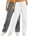 thumbnail image 1 of CLOISE Women Sweatpants Wide Leg 2 Pack Baggy Straight Leg Sweatpants Loose Petite Low Rise Open Bottom Pants White Y2k Elastic Waist Drawstring Solid Sweatpants with Pockets Fall Trousers, 1 of 6