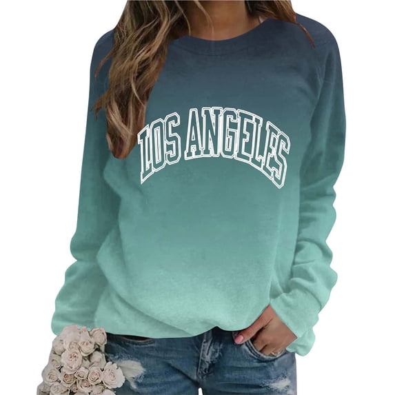 CLOISE Women Sweatshirt Letter Print Oversized Sweatshirts Round Neck Long Sleeve Hoodies Shirts Blue Raglan Basic Blouses Fall Fashion Y2k Clothes XL