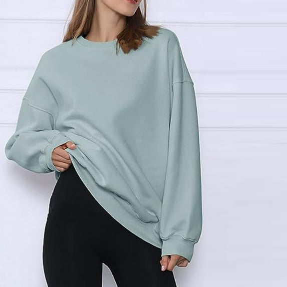 CLOISE Women Sweatshirt Solid Color Oversized Sweatshirts Crewneck Long Sleeve Hoodies Shirts Green Drop Shoulder Blouses 2024 Fall Tunic Y2k Outfits M