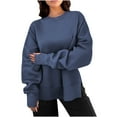thumbnail image 1 of CLOISE Women Sweatshirt Solid Pullover Sweatshirts Round Neck Long Sleeve Hoodies Shirts Blue Drop Shoulder With Side Slits Blouses Fall Fashion Y2k Clothes XL, 1 of 6