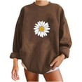 thumbnail image 1 of CLOISE Women Sweatshirts Graphic Pullover Sweatshirts Round Neck Long Sleeve Hoodies Shirts Brown Drop Shoulder Plush Blouses Fall Cute Preppy Clothes XL, 1 of 3